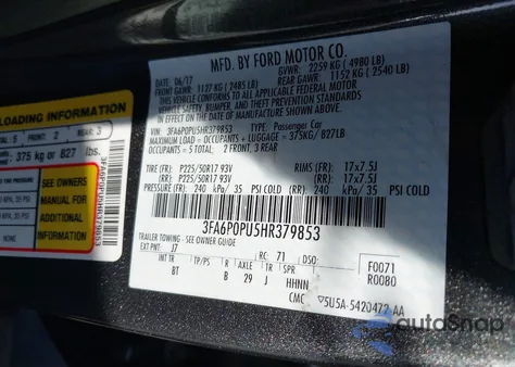 2017 Ford Fusion Energi Se Luxury из США, поврежденный, VIN 3FA6P0PU5HR379853